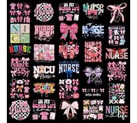 Shejdgart Nurse Iron on Patches for T-Shirts - 30 Pcs Bow Dtf Transfers Ready to Press, Nurse Appreciation Iron on Stickers Heat Transfer Vinyl Decals for DIY Fabric Clothes Decor
