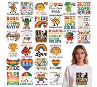 Shejdgart Pride Iron on Patches for T-Shirts - 30 Pcs Dtf Transfers Ready to Press, LGBTQ Iron on Transfer Stickers, Rainbow Heat Transfer Vinyl Decals for DIY Fabric Clothes Decor