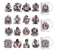 Shejdgart UV DTF Cup Wrap - 16 Sheets Cool Style Girls UVDTF Wraps for 16 OZ, Funny Mom Coffee Water Bottle Decals, Waterproof Rub on Transfer Stickers for Mug Tumbler, DIY Crafts