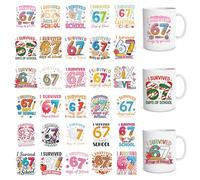 Shejdgart UV DTF Cup Wrap - 30 Pcs 67 UV DTF Transfers Stickers for 16 OZ I Survived 67 Days of School Teacher Waterproof UVDTF Transfer Decals for Glasses Cups Mug DIY Crafts