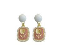 Shejuety women earrings, tulip flower pearl cat's eye stone pendant earrings, designed specifically for fashionable women, suitable for - various holiday jewelry gifts, Metal, Pearl