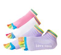 SHEKINI 3 Pairs Womens Five Toe Socks Non Slip Yoga Grip Summer Breathable Anti Slip Grippy Athletic Socks Casual Socks Ankle Socks for Fitness Pilates Ballet Sports Dance, Pink+White+Purple