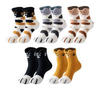 SHEKINI 5 Pairs Womens Fluffy Socks Fuzzy Slipper Socks Soft Thick Fleece Socks Thermal Ladies Cartoon Crew Socks Cute Cozy Home Socks, Multicolor