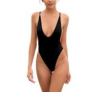 SHEKINI Backless High Cut Swimsuits One Piece Thong Bathing Suits for Women X-Large Manhattan Black - a