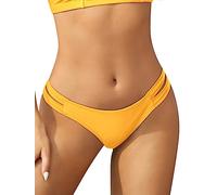 SHEKINI Bikini Bottoms Strappy Low Rise Brazilian Thong Sexy Swim Bottom for Women, Lily Yellow, Large