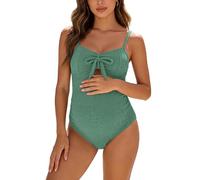 SHEKINI Maternity One Piece Swimwear Pregnancy Crinkled Front Tie Bathing Suits with Adjustable Shoulder Straps Textured Cutout Ruched Swimsuit Blue
