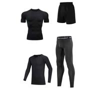 SHEKINI Men's Athletic Activewear Set Fitness Running Shirt and Shorts Compression Pants and Long Sleeve Top Quick-Dry Workout Clothes for Gym Training Sports Exercise Cycling Black XXL