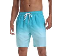 SHEKINI Men's Swim Trunks Quick Dry Swimming Shorts with Compression Liner Pockets Stretchy Summer Beach Boxers, Blue & White Gradient, Large