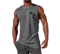 SHEKINI Men's Tank Top Vest Sleevess Shirt for Summer Beach Hawaiian Sport Athletic Casual Tank Tops(Grey,XXL)