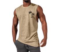 SHEKINI Men's Tank Top Vest Sleevess Shirt for Summer Beach Hawaiian Sport Athletic Casual Tank Tops(Khaki,3XL)