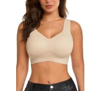 SHEKINI Plus Size Seamless Wireless Bra for Women W-Shaped Jelly Gel Support Full Coverage No Underwire Bralette with U-Back & Wide Straps Invisible Comfort Everyday Bras Beige