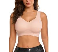 SHEKINI Plus Size Seamless Wireless Bra for Women W-Shaped Jelly Gel Support Full Coverage No Underwire Bralette with U-Back & Wide Straps Invisible Comfort Everyday Bras Nude-Pink