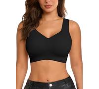 SHEKINI Plus Size Seamless Wireless Bra for Women W-Shaped Jelly Gel Support Full Coverage No Underwire Bralette with U-Back & Wide Straps Invisible Comfort Everyday Bras Black