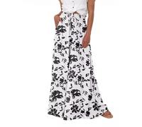 SHEKINI Women Casual Wide Leg Pants Floral Print Shirred Waist Pants Elastic High Waisted Palazzo Trousers with Pocket