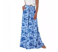 SHEKINI Women Casual Wide Leg Pants Floral Print Shirred Waist Pants Elastic High Waisted Palazzo Trousers with Pocket