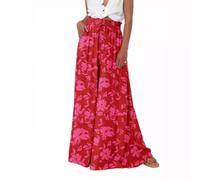 SHEKINI Women Casual Wide Leg Pants Floral Print Shirred Waist Pants Elastic High Waisted Palazzo Trousers with Pocket
