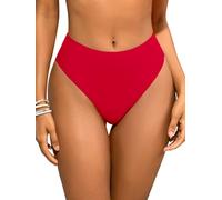 SHEKINI Women High Waisted Bikini Bottoms Tummy Control High Cut Swim Thong Briefs Swimming Bottom 2026 Red-S