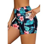SHEKINI Women High Waisted Swim Shorts Modest Tankini Swimsuits Bottom Tummy Control Board Beach Shorts 3XL,Printed Style 1