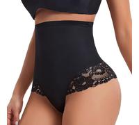 SHEKINI Women Shapewear Thong Middle Waisted Tummy Control Knickers Slimming Abodmen Control Shaping Underwear Lace Thong Black