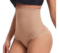 SHEKINI Women Shapewear Thong Middle Waisted Tummy Control Knickers Slimming Abodmen Control Shaping Underwear Lace Thong Nude