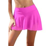 SHEKINI Women Swim Skirt High Waisted Tummy Control Bikini Bottom Irregular Ruffle Swimming Skort Built-in Panty,Pink-S