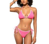 SHEKINI Women Triangle Bikini Sets 2 Pieces Halter Neck Swimming Costume Low Waisted Sexy Tanga Swimsuits,Pink-XS