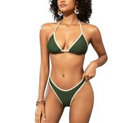 SHEKINI Women Triangle Bikinis Halter String Bikini Set Cheeky High Cut Sexy Two Piece Thong Swimsuit Bathing Suits, Dark Green, X-Small