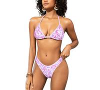 SHEKINI Women Triangle Bikinis Halter String Bikini Set Cheeky High Cut Sexy Two Piece Thong Swimsuit Bathing Suits, Pink Floral, X-Large