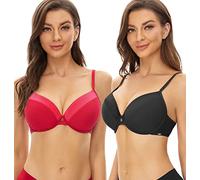 SHEKINI Women Underwire Bra Set Push Up Support Classic Everyday Bras Adjustable Shoulder Straps Pack of 2, A, 36B