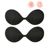 SHEKINI Women's Adhesive Bras 2 Pack Push Up Bra Backless Reusable Bra and Nipple Covers Lift Up Silicone Bras for Women Invisible Sticky Bra