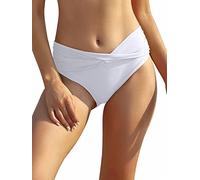 SHEKINI Women's Bikini Bottom Twist Front Swimsuit Brief Ruched Medium Waisted Bathing Suit Bottoms White
