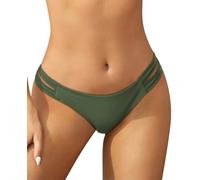 SHEKINI Womens Bikini Bottoms Low Rise Brazilian Thong Strappy Swim Bottom Retro Basic Modest Coverage Swimwear Shorts High Cut, Olive Green, XS