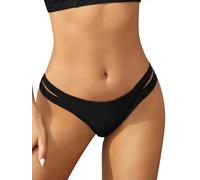 SHEKINI Womens Bikini Bottoms Low Rise Brazilian Thong Strappy Swim Bottom Retro Basic Modest Coverage Swimwear Shorts High Cut, Black, XXL