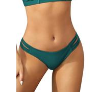 SHEKINI Womens Bikini Bottoms Low Rise Brazilian Thong Strappy Swim Bottom Retro Basic Modest Coverage Swimwear Shorts High Cut, Dark Green, S