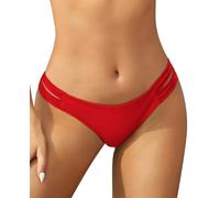 SHEKINI Womens Bikini Bottoms Low Rise Brazilian Thong Strappy Swim Bottom Retro Basic Modest Coverage Swimwear Shorts High Cut, Red, L