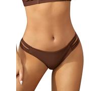 SHEKINI Womens Bikini Bottoms Low Rise Brazilian Thong Strappy Swim Bottom Retro Basic Modest Coverage Swimwear Shorts High Cut, Copper Brown, L
