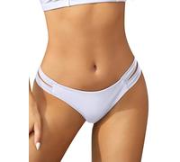 SHEKINI Womens Bikini Bottoms Low Rise Brazilian Thong Strappy Swim Bottoms Retro Basic Modest Coverage Sexy Tankini Bottoms Swimwear Shorts High Cut, White, XL