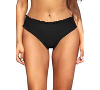 SHEKINI Women's Bikini Bottoms Middle Waist Frill Trim Swimsuit Bottom Summer Beach Swim Briefs, Black, Small