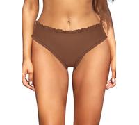 SHEKINI Women's Bikini Bottoms Middle Waist Frill Trim Swimsuit Bottom Summer Beach Swim Briefs, Brown, Medium