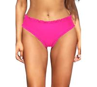 SHEKINI Women's Bikini Bottoms Middle Waist Frill Trim Swimsuit Bottom Summer Beach Swim Briefs, Hot Pink, Large