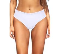 SHEKINI Women's Bikini Bottoms Middle Waist Frill Trim Swimsuit Bottom Summer Beach Swim Briefs, White, Medium