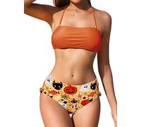 SHEKINI Women's Bikini Sets Back Tie Knotted Swimsuit Halter Padded Strapless Bandeau Top Bottom with Tummy Control Two Piece Bathing Suit