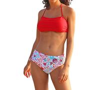 SHEKINI Women's Bikini Sets Back Tie Knotted Swimsuit Halter Padded Strapless Bandeau Top Bottom with Tummy Control Two Piece Bathing Suit