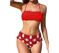 SHEKINI Women's Bikini Sets Back Tie Knotted Swimsuit Halter Padded Strapless Bandeau Top Bottom with Tummy Control Two Piece Bathing Suit