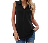 SHEKINI Womens Casual Vest Tops Sleeveless V Neck T Shirts Loose fit Longline Polo Blouses Lapel Collar Black