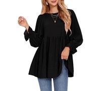 SHEKINI Womens Dressy Casual Blouses Lantern Long Sleeve Shirts Swiss Dot Babydoll Trendy Peplum Babydoll Tops Black