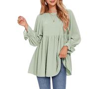 SHEKINI Womens Dressy Casual Blouses Lantern Long Sleeve Shirts Swiss Dot Babydoll Trendy Peplum Babydoll Tops Light Green
