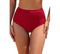 SHEKINI Women's High Waisted Bikini Bottom with 2 Pockets Full Lining Bathing Suit Bottom Swimwear Bottom Swimsuit Shorts Period Swim Bottoms, Red, L