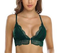 SHEKINI Womens Lace Bra Race Back Halter Neck Bras Wireless Padded Bralette | Front Fastening, Triangle, Removable Pads, Non Wired, Adjustable Straps, Comfortable, Breathable, Everyday