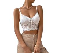 SHEKINI Women's Lace Bra Wireless Bralettes for Women Deep V Neck Bralette Bustier Corset Top Lingerie Going Out Outfits, White, S